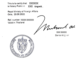 外交部认证的文件示例。